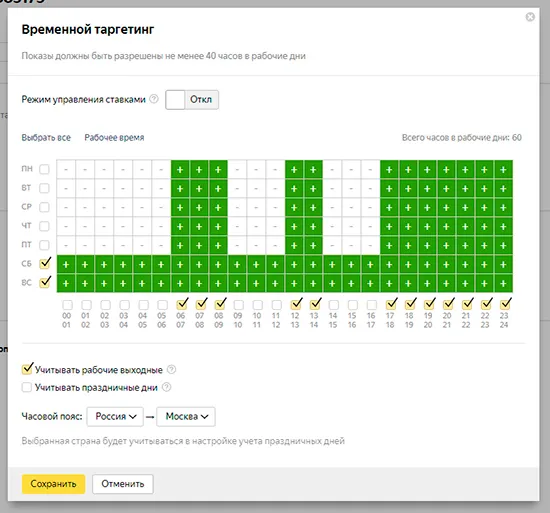 временной таргетинг яндекс директ